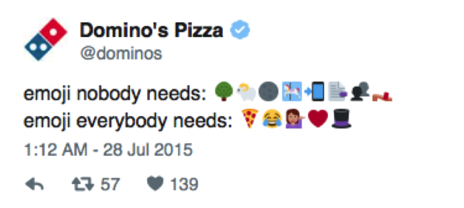Domino's recent tweet consisting of emojis to convey the message - a great content marketing example