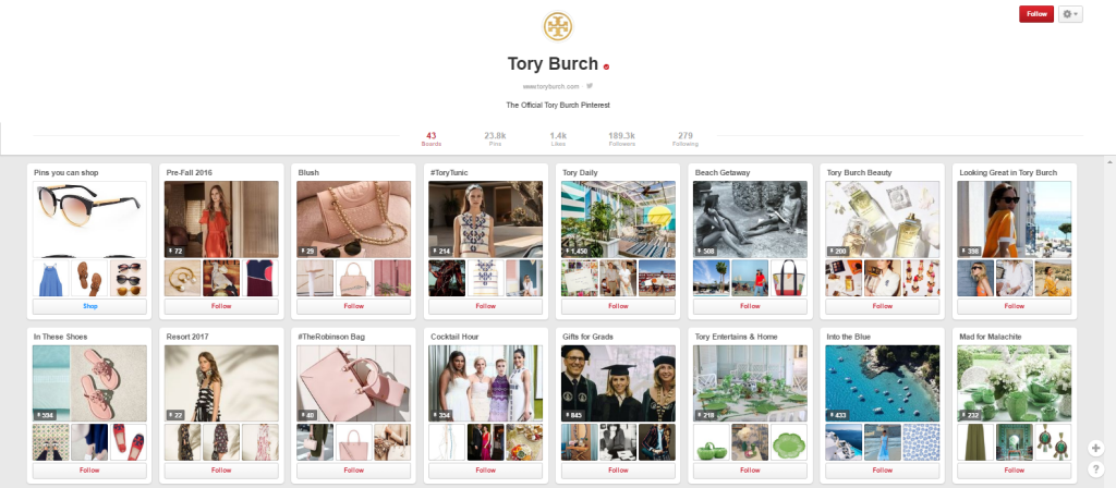 Example of Tory Burch Pinterest success
